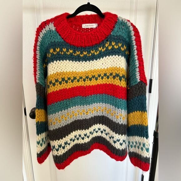 Simply Couture Women’s Red Striped Oversized Chunky Sweater New Size Medium - Picture 1 of 11